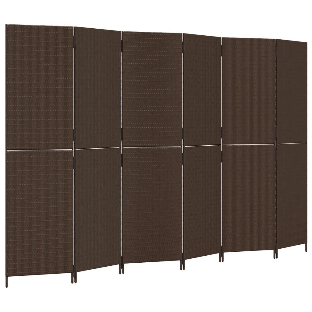 Divisorio per Ambienti | Divider per stanze | Paravento a 6 Pannelli Marrone in Polyrattan