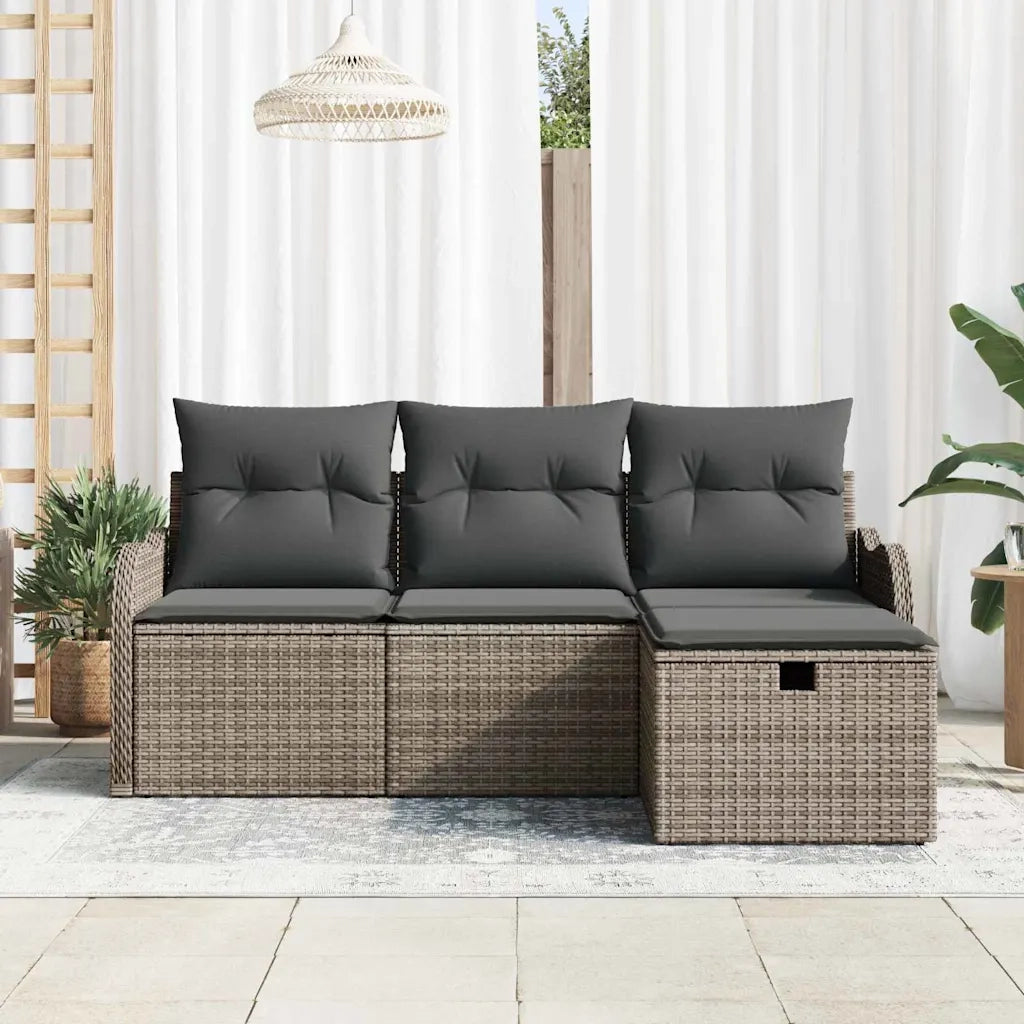 Set Divano da Giardino con cuscino 4 pcs Grigio Poly Rattan