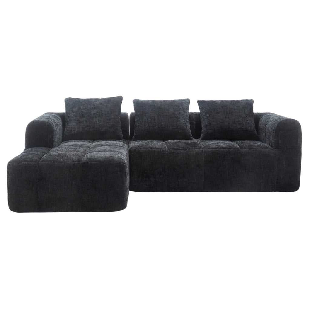 Divano modulare 3 posti con chaise longue in ciniglia nero
