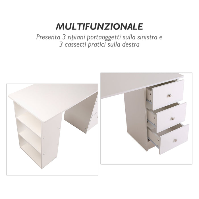 Scrivania con Cassetti e Ripiani Portaoggetti Bianco 120x49x72 cm