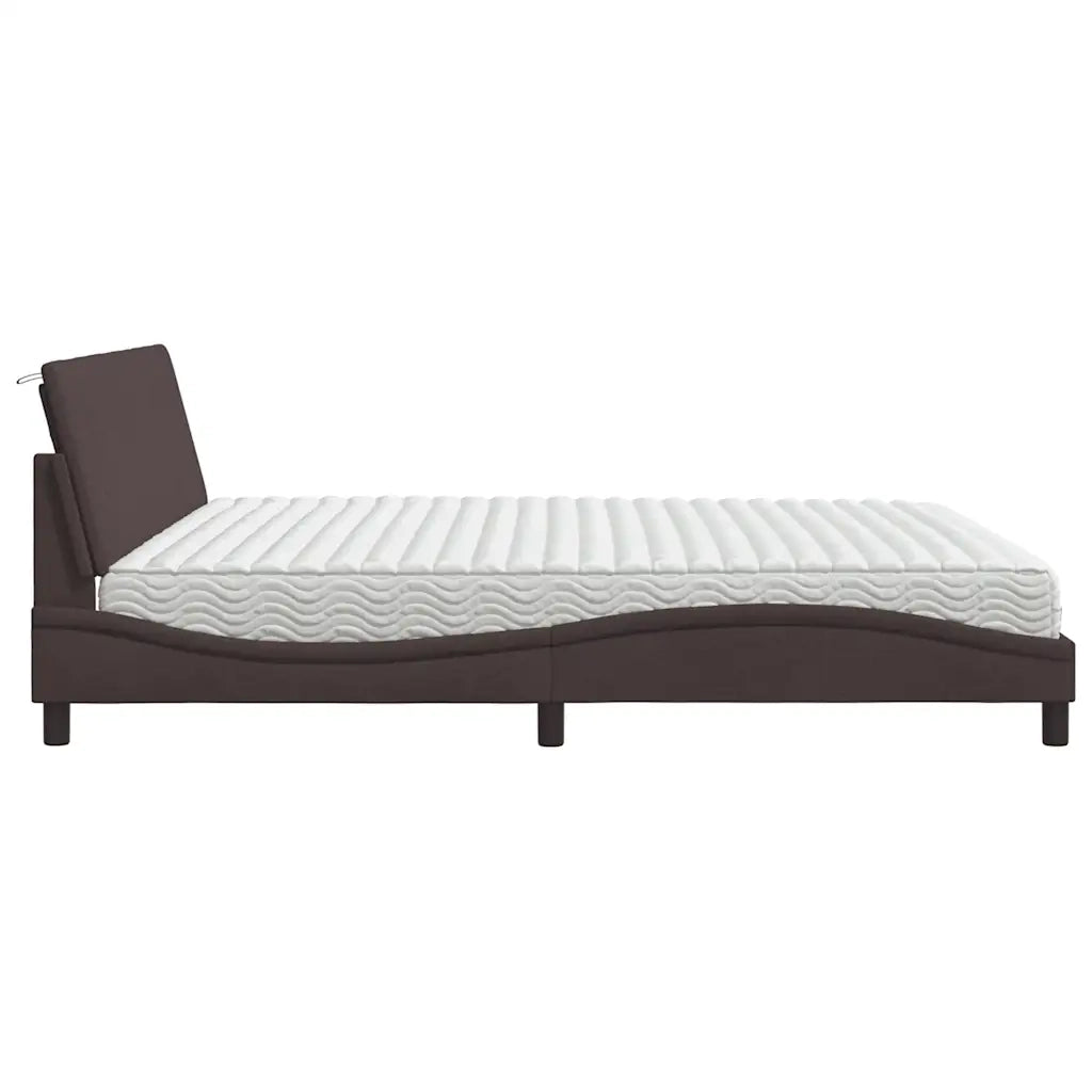 Letto con Materasso Hanko Marrone Scuro 200x200 cm in Tessuto