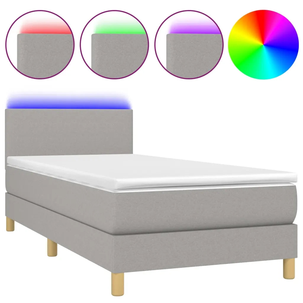 Letto a Molle Materasso e LED Grigio Chiaro 90x190 cm Tessuto