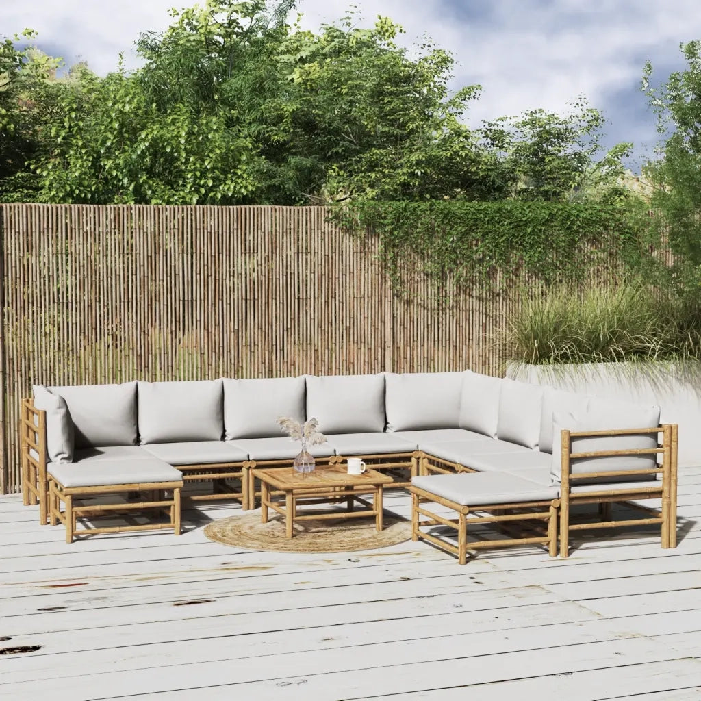 Set Salotto da Giardino 11pz con Cuscini Grigio Chiaro Bambù 3155097