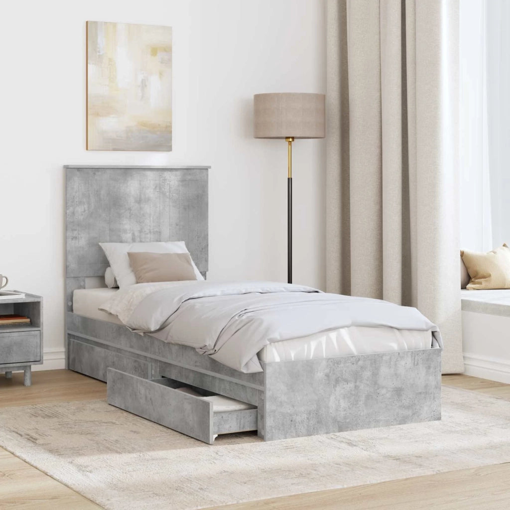 Letto con Contenitore con testiera Grigio cemento 75 x 190 cm 3411260