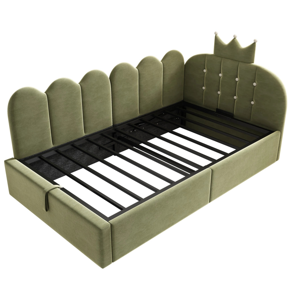 Letto daybed 90x190 cm in velluto verde con contenitore idraulico