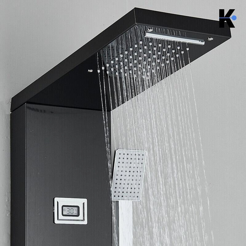 BERND | Pannello doccia Premium Doccia a pioggia in acciaio inox | Doccia massaggiante nera opaca Sistema doccia | Miscelatore Rubinetto Doccia doccia