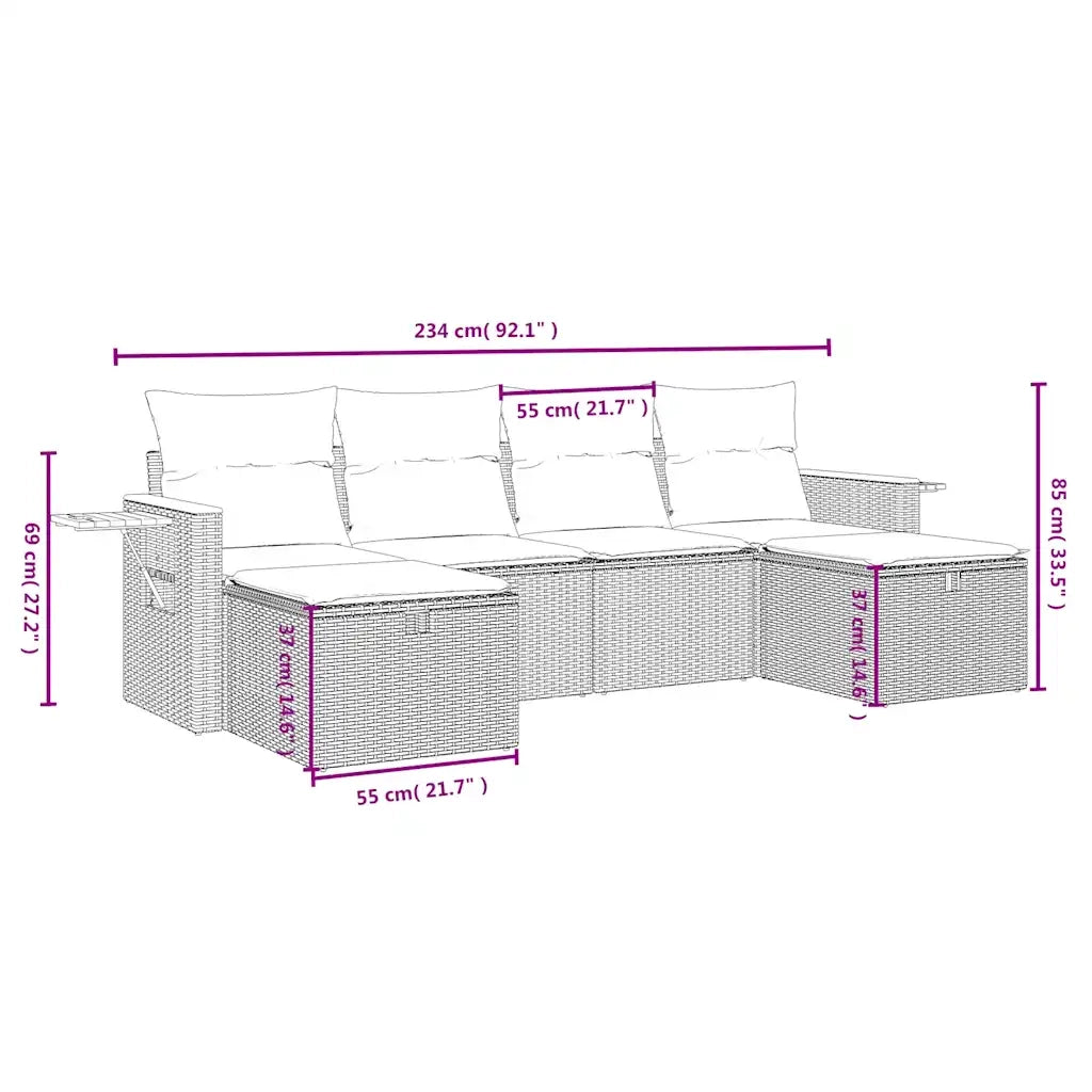 Set Divano da Giardino 6 pz con Cuscini Beige in Polyrattan 3265559