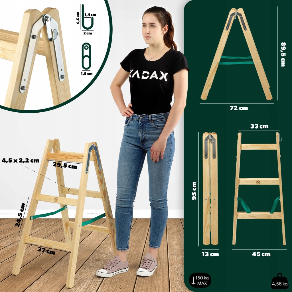 Scala in legno KADAX, scala domestica, 3 gradini, bifacciale, verniciabile, 150 kg