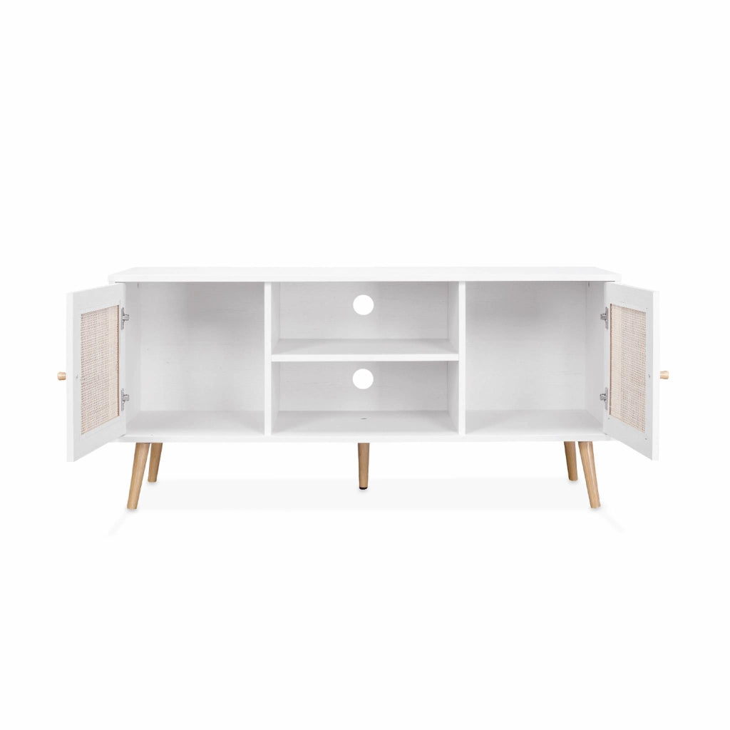Mobile tv in cannage 2 livelli, 120cm, bianco