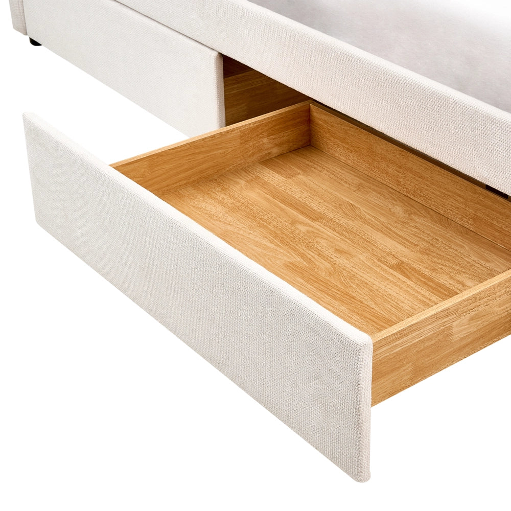 Letto da giorno Dimensioni singole Imbottitura in poliestere Struttura a doghe Cassetti in legno compensato di eucalipto beige chiaro Camera da letto moderna