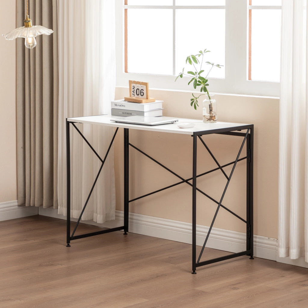 Scrivania pieghevole multifunzionale con struttura in MDF e metallo, per home office e piccoli spazi, bianco, 99 × 50 × 75 cm