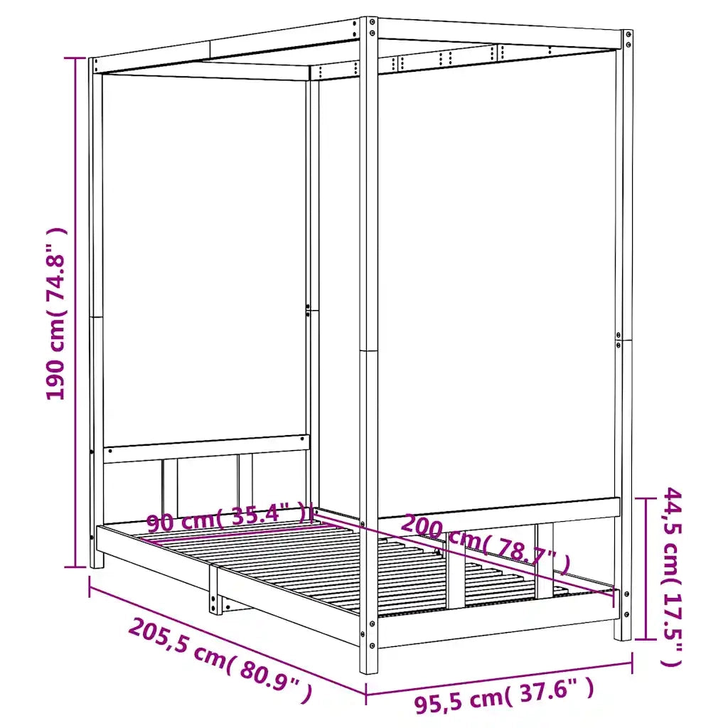 Giroletto per Bambini | Letto Infantile | Lettino Nero 90x200 cm in Legno Massello di Pino