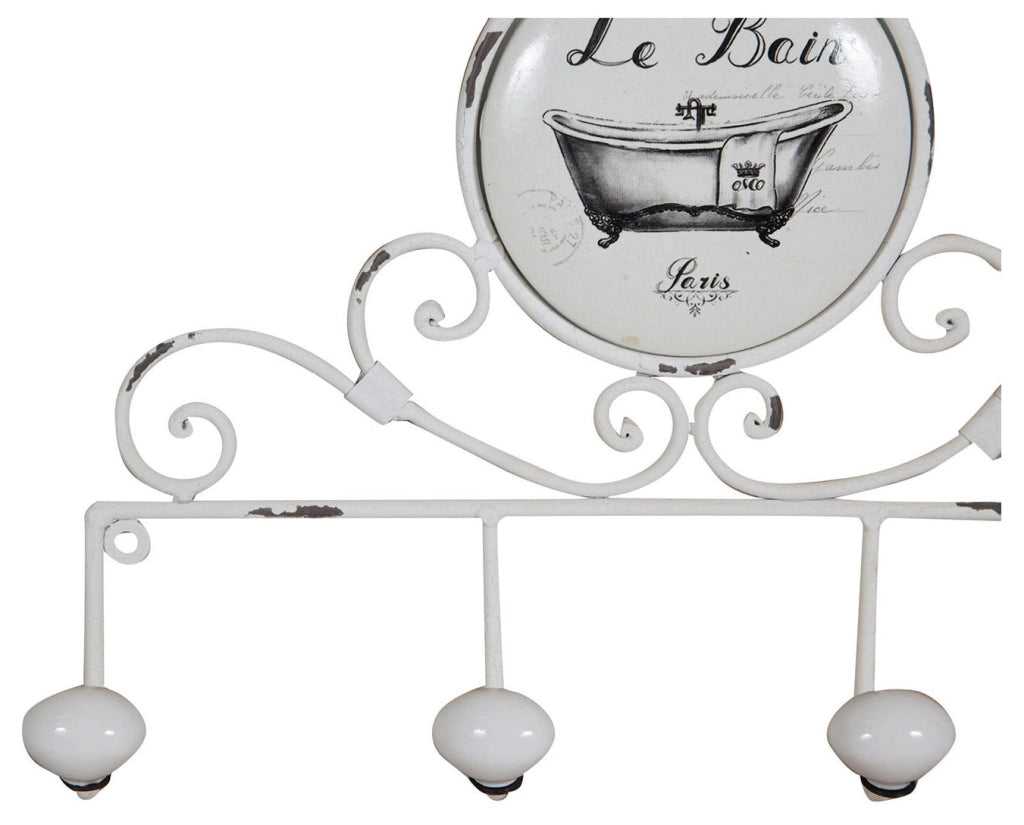 Biscottini Appendino da muro "Le Bain" in ferro battuto finitura bianca anticata 37x6x25 cm