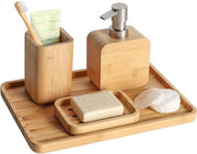 Set di accessori per la doccia e la vasca in bambù artigianale - set retro con contenitore per sapone naturale - dispensatore di sapone per lozioni doccia - bicchiere per l'acqua da bere - organizzatore per bicchieri per lo sciacquio