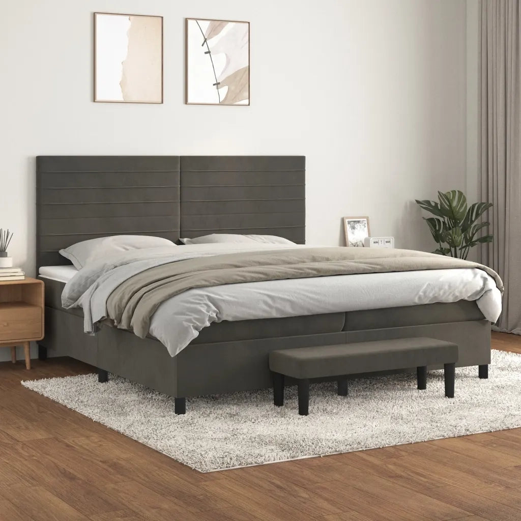 Giroletto a Molle con Materasso Grigio Scuro 200x200 cm Velluto cod mxl 58179