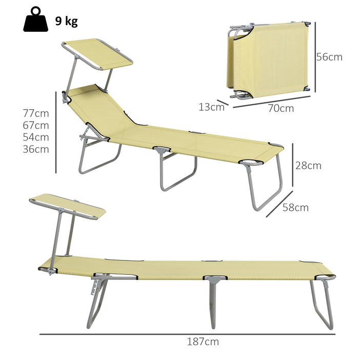 Set 2 Sdraio da Giardino 187x58x36 cm Pieghevoli con Schienale e Tettuccio Regolabili Beige