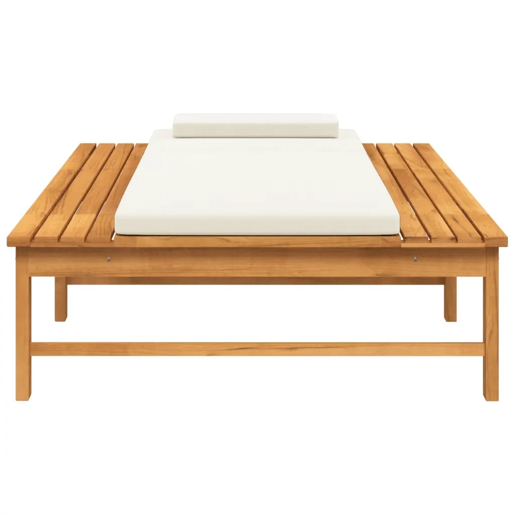 Sdraio da giardino | Lettino Cuscino e Guanciale Bianco Crema Legno Massello Acacia