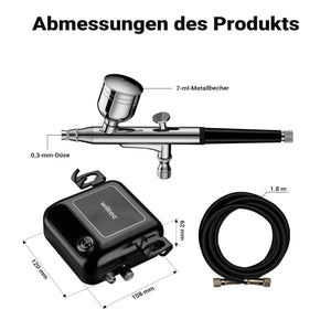 HS-A9K Set con compressore, pistola aerografo, ugelli e accessori, motore 12 V, pressione autostop 1,5 bar, per modellismo, tatuaggi, nail art, airbrush