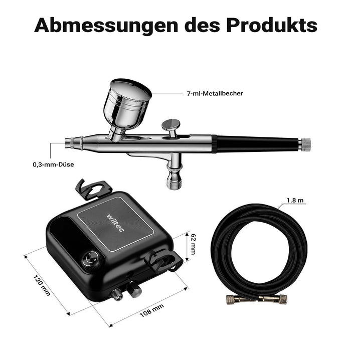 HS-A9K Set con compressore, pistola aerografo, ugelli e accessori, motore 12 V, pressione autostop 1,5 bar, per modellismo, tatuaggi, nail art, airbrush