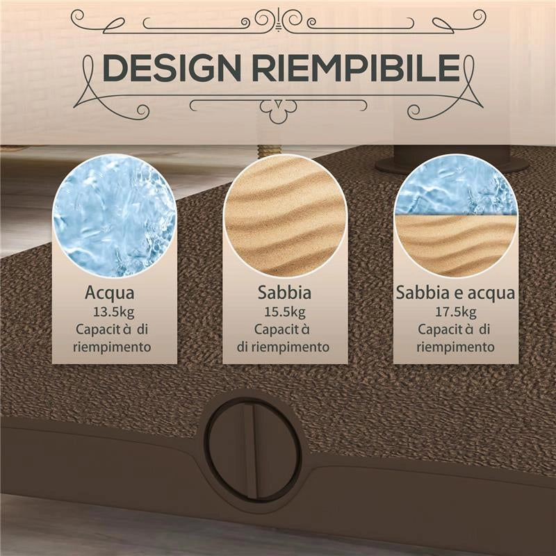 BASE PER OMBRELLONE CON RUOTE RIEMPIBILE FINO A 20 KG PER PALI DA Ï22-38 MM 45X45X39 CM MARRONE