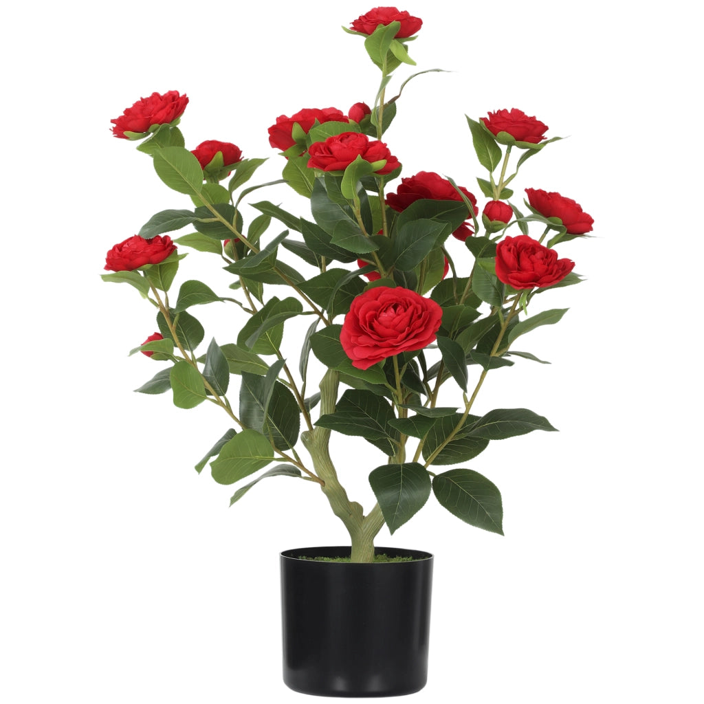 Pianta Artificiale Camelia ¨C Zephmum ¨C 65 cm Rosso con Fiori di Seta