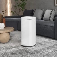 Bidone della spazzatura da cucina 30L con coperchio a chiusura morbida e pedale, secchio interno removibile, 28L x 35l x 63,5H cm, bianco