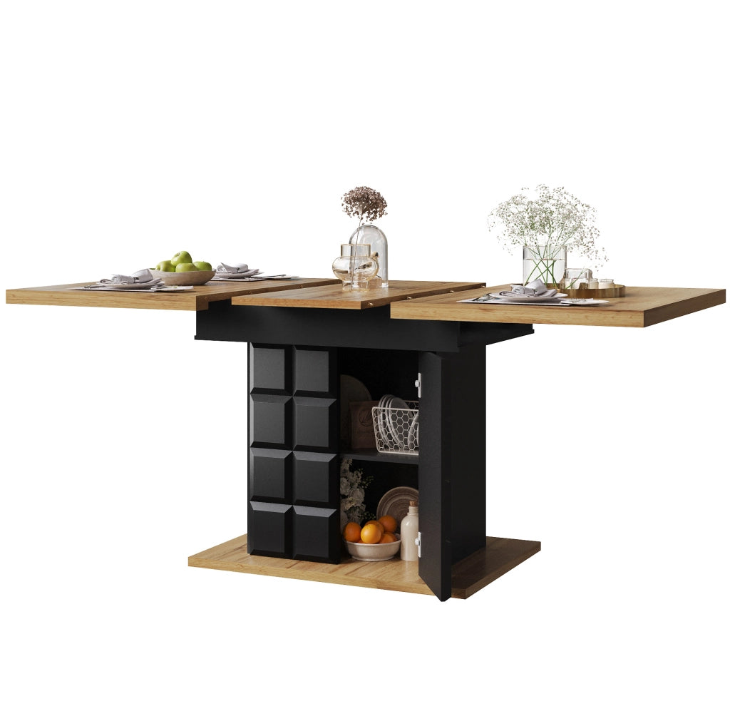 Tavolo allungabile 110-140x80x75 cm; in MDF e metallo; nero e naturale