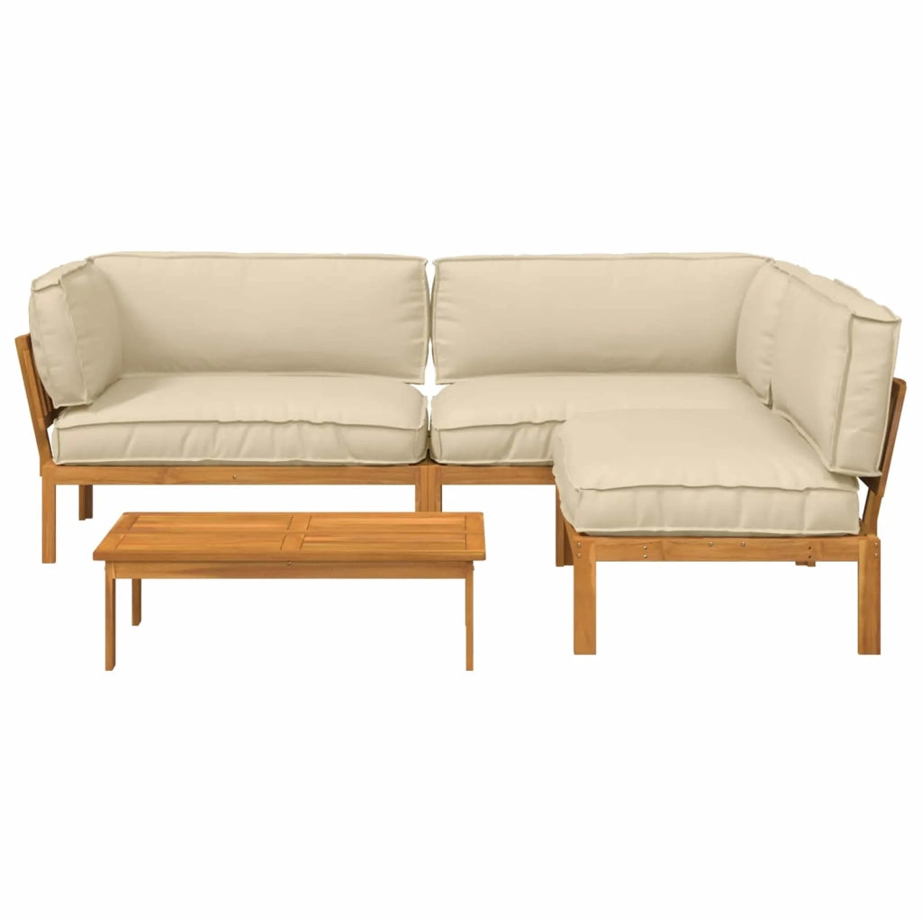 Set di divani con cuscino 4 pcs Beige Legno di Acacia Massello 3418557