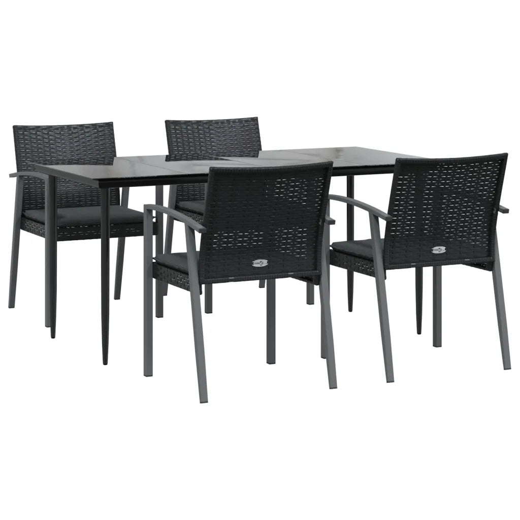 Set Pranzo da Giardino 5pz con Cuscini in Polyrattan e Acciaio