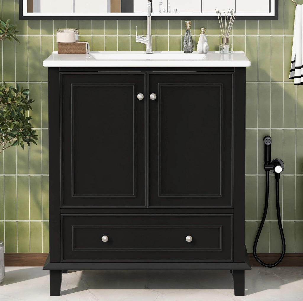 Mobile bagno nero con lavabo in ceramica 76x46x87 cm