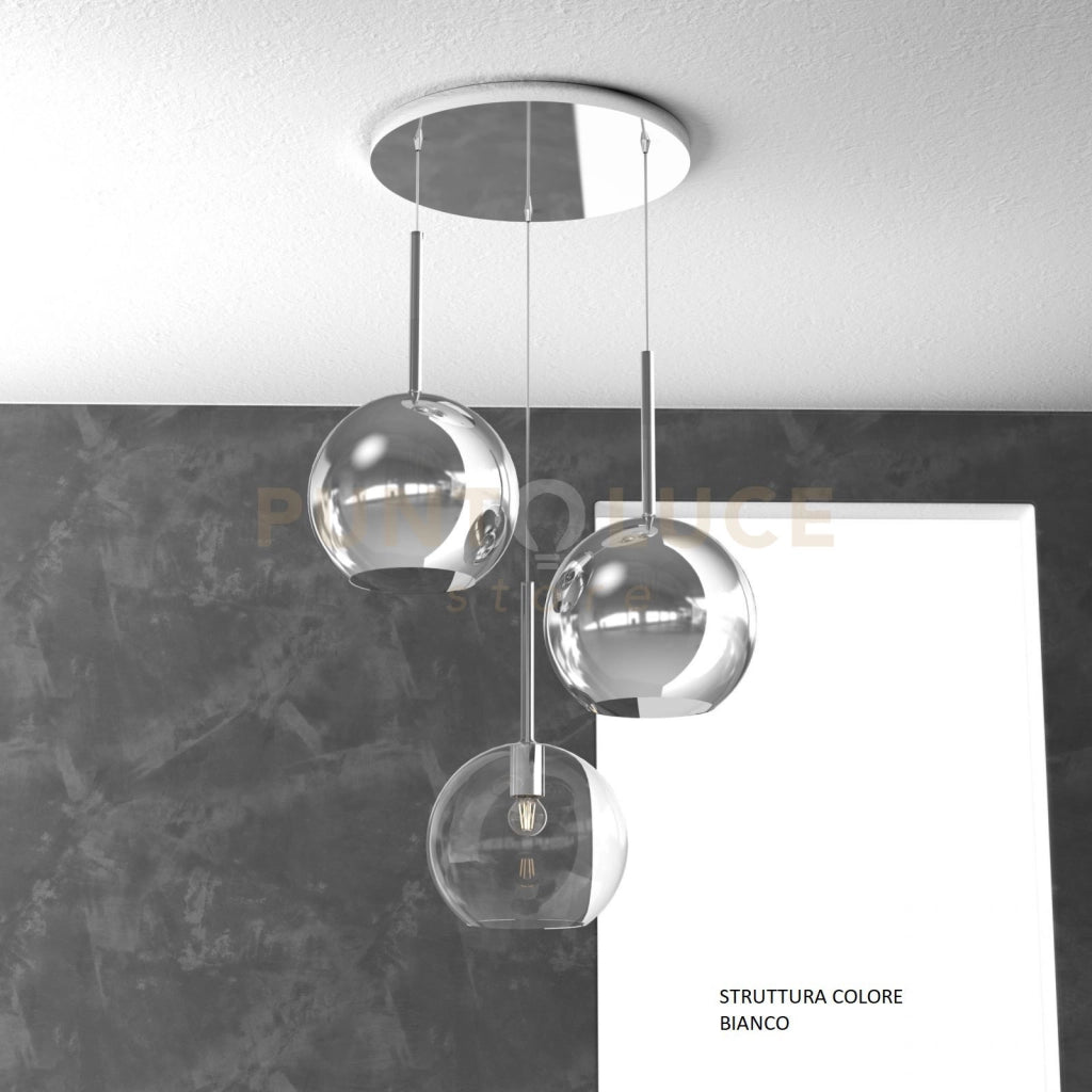 SOSP. BIANCO TONDA 3 LUCI VETRI TUTTI GRANDE (1 X TRASPARENTE + 2 X CROMO) 1155BI-S3 TG-TC