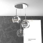 SOSP. BIANCO TONDA 3 LUCI VETRI TUTTI GRANDE (1 X TRASPARENTE + 2 X CROMO) 1155BI-S3 TG-TC