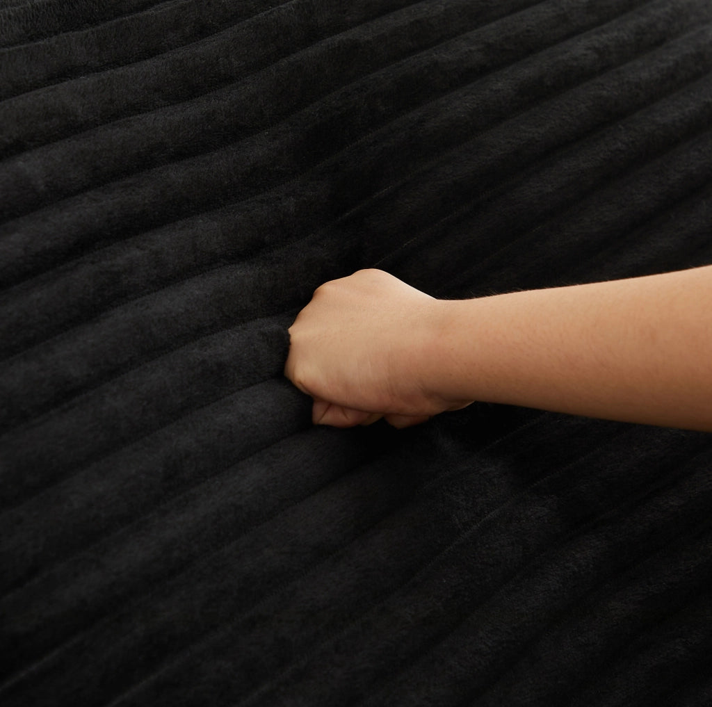 Divano modulare in velluto a coste nero 211,5 cm