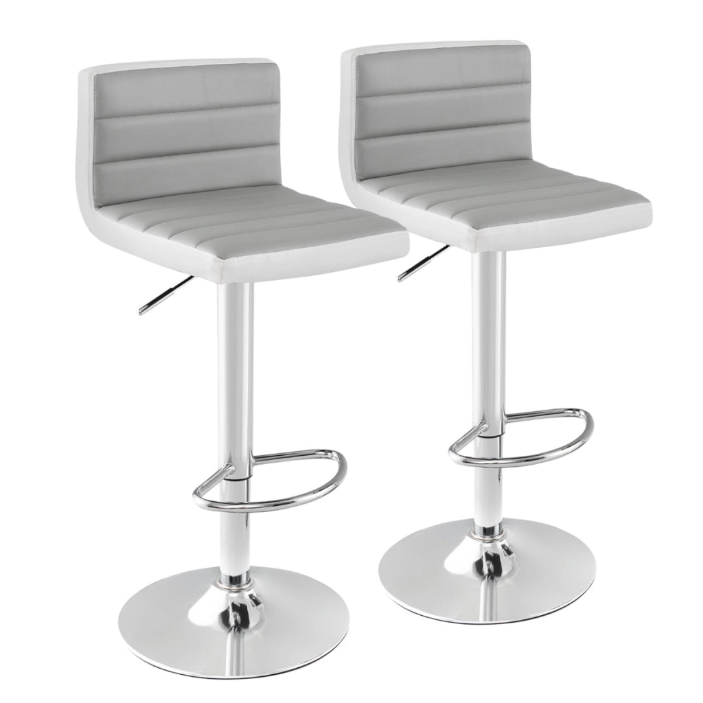 Set di 2 sgabelli da bar con base in metallo antiscivolo e poggiapiedi, Sedie girevoli regolabili in pelle PU Grigio e bianco-Sgabelli da bar