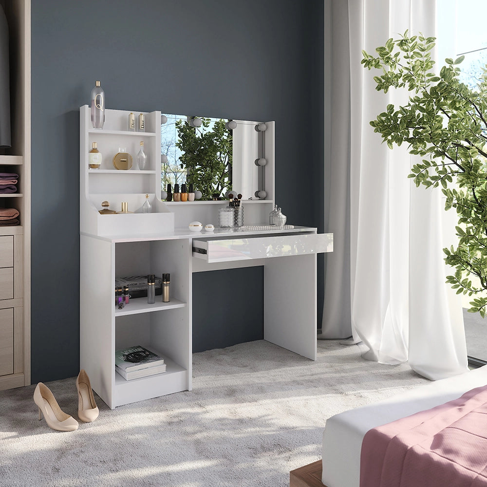 Vicco Tavolo da toeletta Bianco/bianco lucido 119.8 cm 4 parti