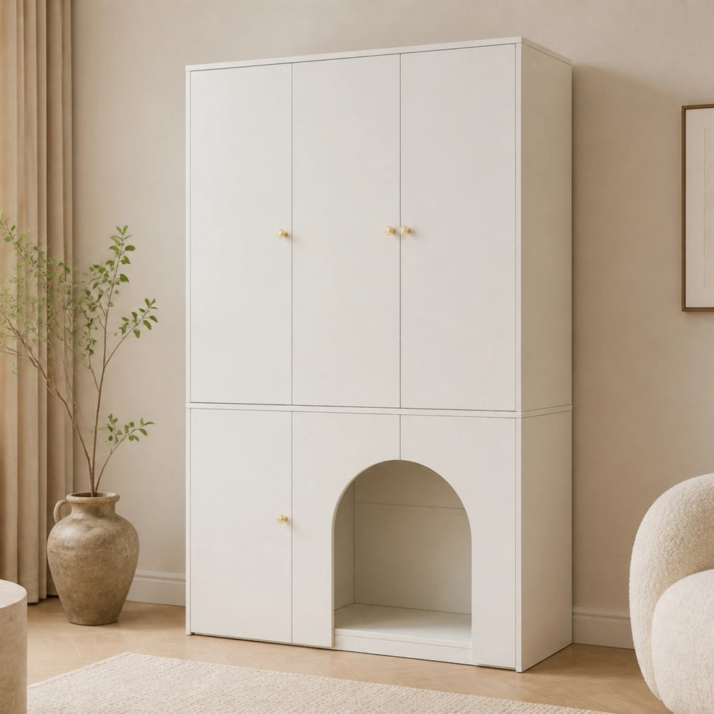 ARMADIO 120x50x200 cm in MDF Bianco con asta appendiabiti e vano ad arco