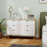 Cassettiera con 6 Cassetti 110x40x75 cm in Legno Bianco Lucido e Rovere