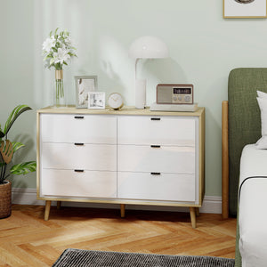 Cassettiera con 6 Cassetti 110x40x75 cm in Legno Bianco Lucido e Rovere