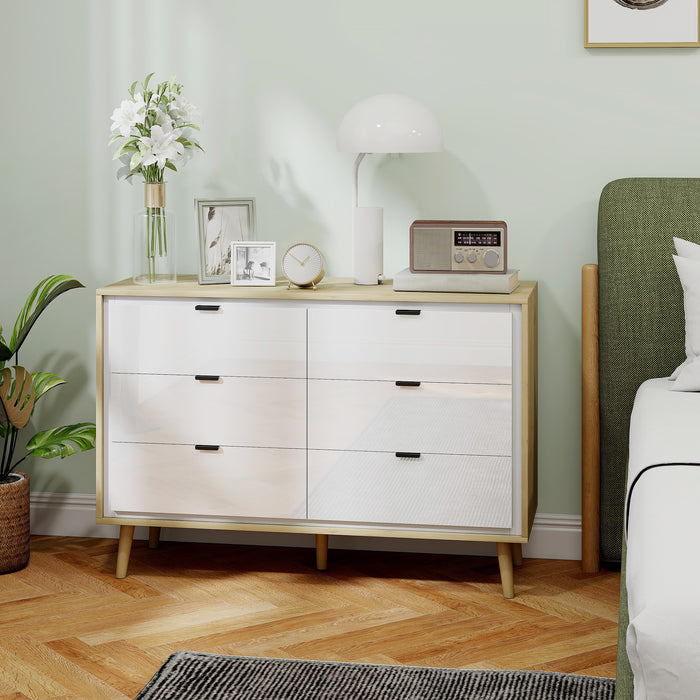 Cassettiera con 6 Cassetti 110x40x75 cm in Legno Bianco Lucido e Rovere