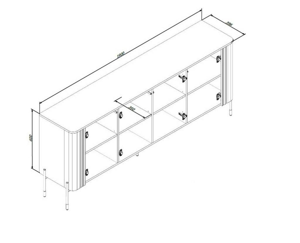 Credenza Laion, Madia da salotto con quattro ante battenti, Rialzata da terra, 190x40 h80 cm, Nero