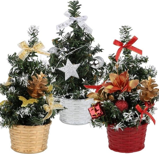 Alberi di Natale Miniaturi - Set di 3 per Decorazione di Tavolo e Scrivania