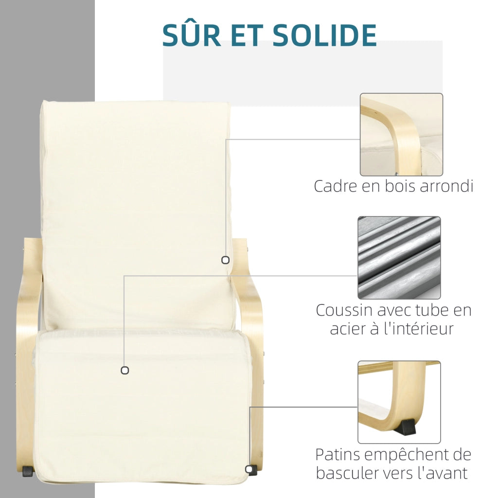 Poltrona Relax Reclinabile con Poggiapiedi ¨C Minimal ¨C 94x66.5x100 cm Tessuto Crema