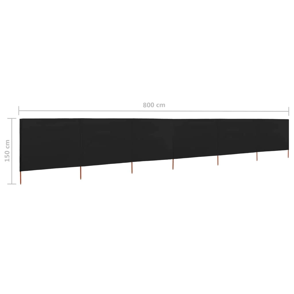 Schermo divisorio in tessuto a 6 pannelli 800 x 120 cm nero 02_0008839