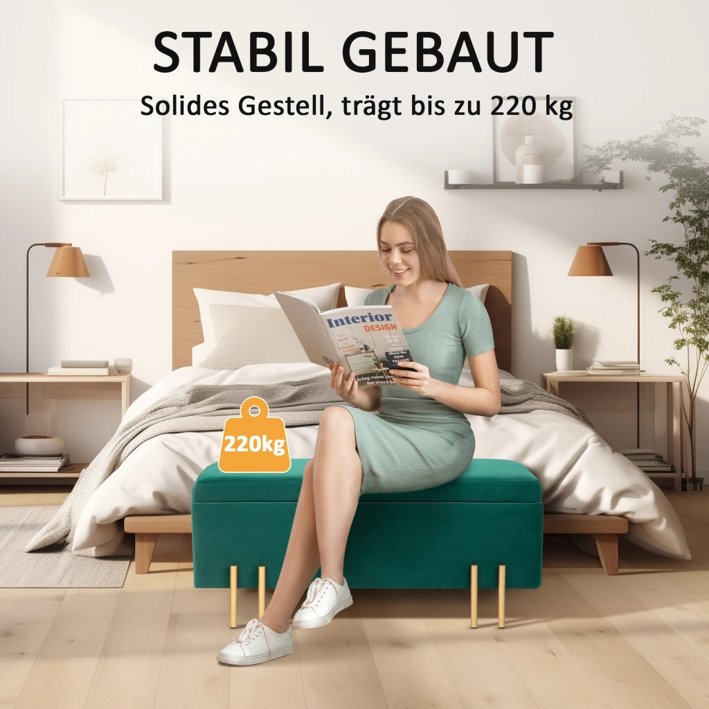 Divanetto imbottito con cassetti e gambe in metallo ¨C zephmum ¨C verde 100x40x42 cm