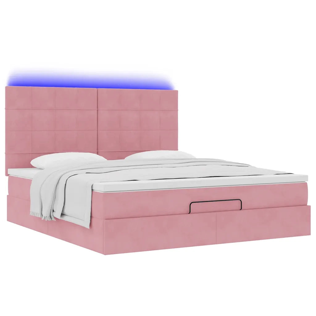 Struttura Letto Pouf con Materassi Rosa 180x200 cm Velluto