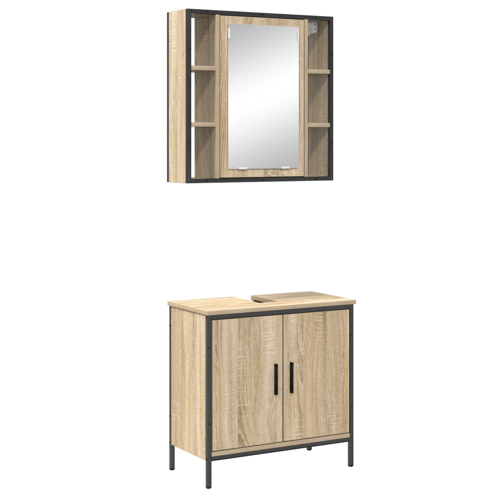 Set di Mobili da Bagno 2 Pezzi Rovere ingegnerizzato