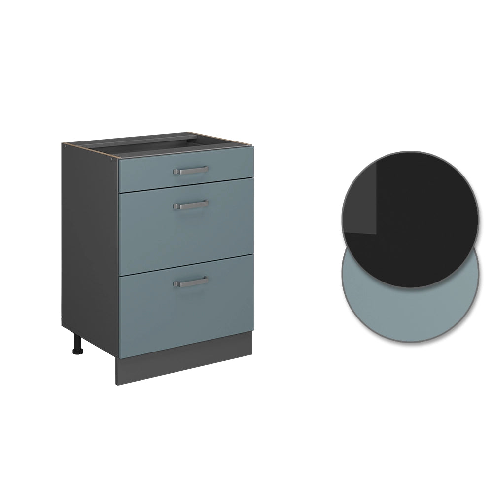 Vicco Mobiletto base per cucina Grigio-blu 60 cm con cassetti, senza piano di lavoro