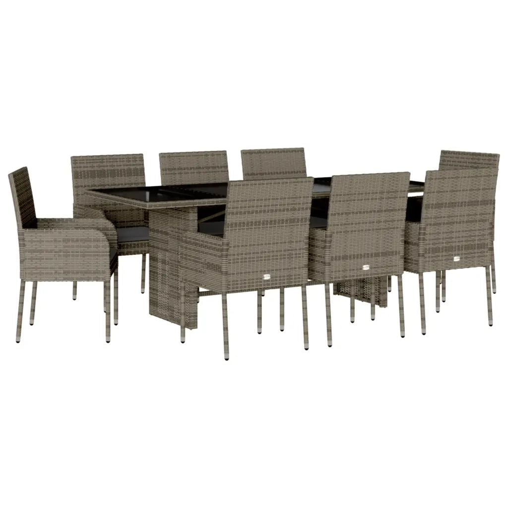 Set da Pranzo da Giardino 9 pz con Cuscini in Polyrattan Grigio 3213509