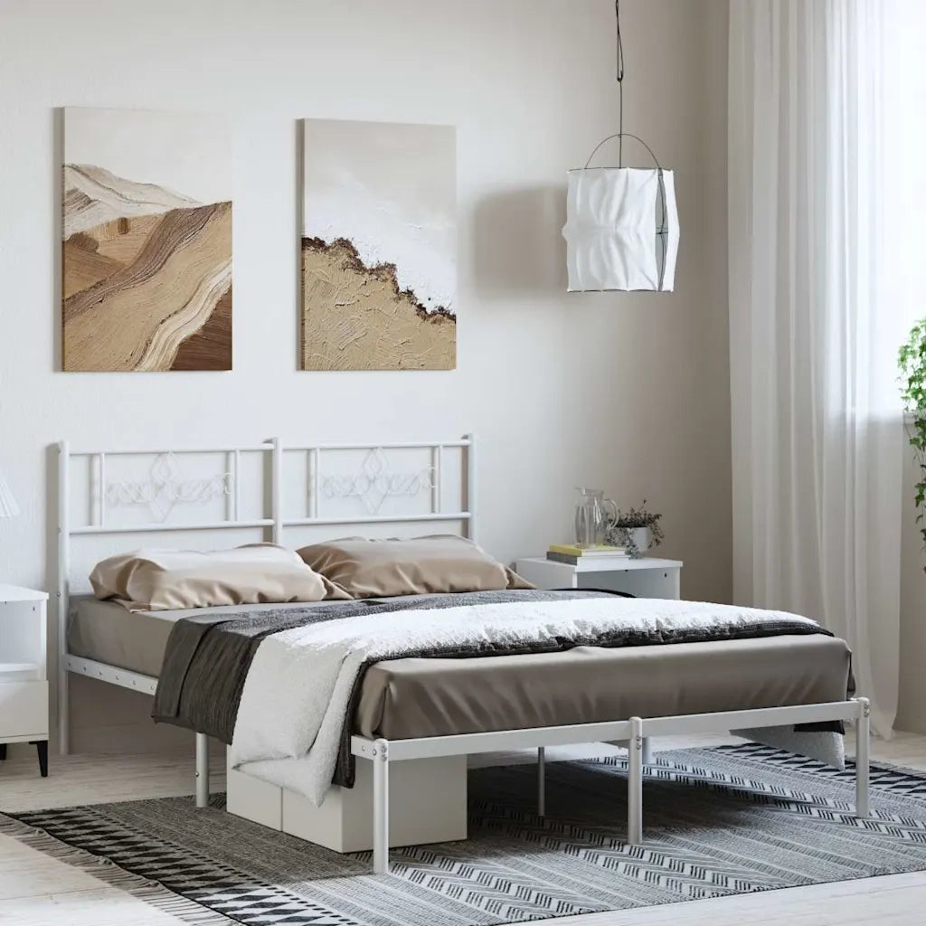 Giroletto con Testiera-Struttura Letto con testiera Metallo Bianco 135x190 cm 980049
