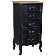 Comò in legno laccato nero invecchiato con 5 cassetti 50x40x98h cm